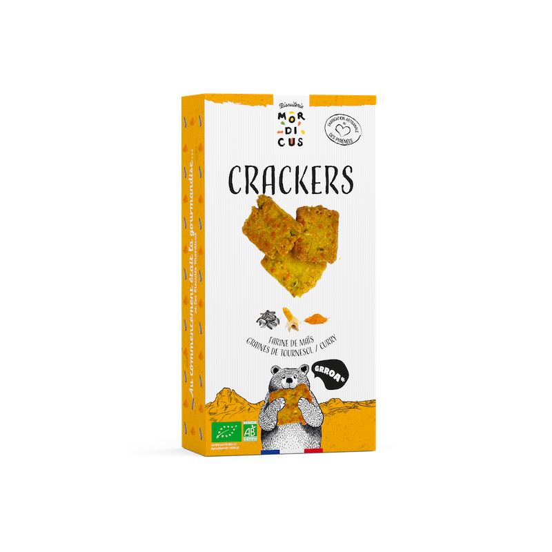 Biscuiterie Mordicus - Crackers Maïs Graines de Tournesol et Curry Biscuiterie Mordicus - Crackers Maïs Graines de Tournesol et Curry